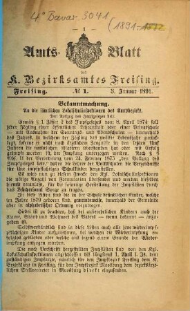 Amts-Blatt des Bezirksamtes Freising. 1891