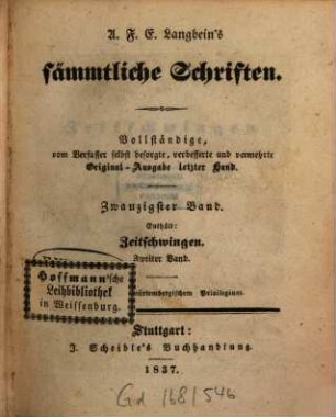 A. F. E. Langbeins prosaische Werke. 15, Zeitschwingen ; Bd. 2