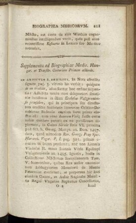 Supplementa ad Biographiae Medic. Hungar. et Transilv. Centuriam Primam addenda.