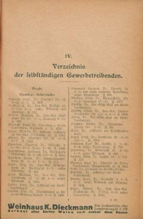 IV. Verzeichnis der selbständigen Gewerbetreibenden