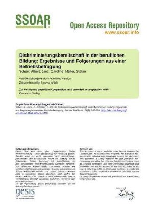 Diskriminierungsbereitschaft in der beruflichen Bildung: Ergebnisse und Folgerungen aus einer Betriebsbefragung