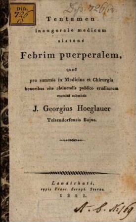 Tentamen inaugurale medicum sistens febrim puerperalem