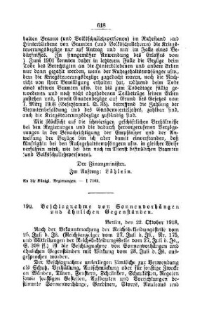 Beschlagnahme von Sonnenvorhängen und ähnlichen Gegenstände : [A. Behörden und Beamte]