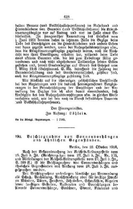 Beschlagnahme von Sonnenvorhängen und ähnlichen Gegenstände : [A. Behörden und Beamte]