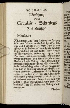 Ubersetzung Dieses Circulair-Schreibens Ins Teutsche.