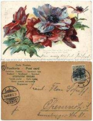 Karte mit Blumenmotiv und Vers