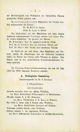 Zuwachs der Vereins-Naturaliensammlung