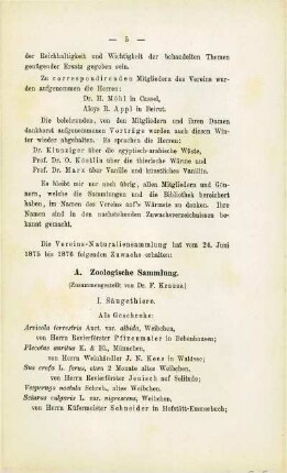 Zuwachs der Vereins-Naturaliensammlung