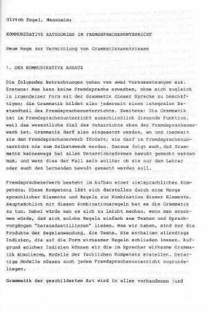 Kommunikative Kategorien im Fremdsprachenunterricht : neue Wege zur Vermittlung von Grammatikkenntnissen