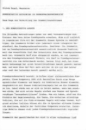 Kommunikative Kategorien im Fremdsprachenunterricht : neue Wege zur Vermittlung von Grammatikkenntnissen
