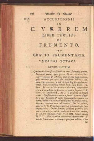 Oratio Octava: Actionis Secundae in C. Verrem Liber Tertius
