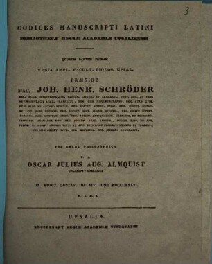 Codices manuscripti Latini bibliothecae regiae academiae Upsaliensis