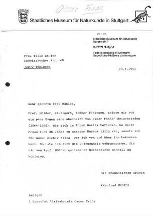 Reisebriefe von Oscar Fraas an seine Familie
