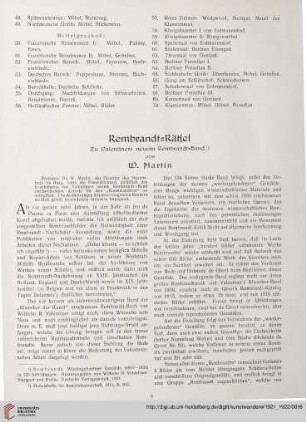 3/4: Rembrandt-Rätsel, [1] : zu Valentiners neuem Rembrandt-Band