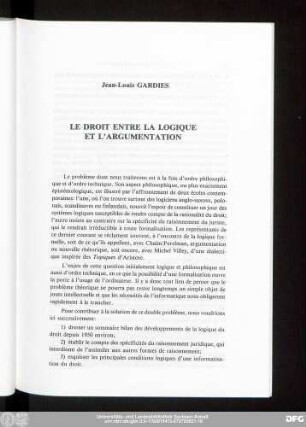 Jean-Louis Gardies Le Droit Entre La Logique Et L'Argumentation