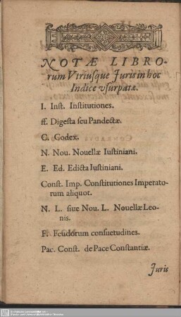 Notae Librorum Utriusque Iuris in hoc Indice usurpatae