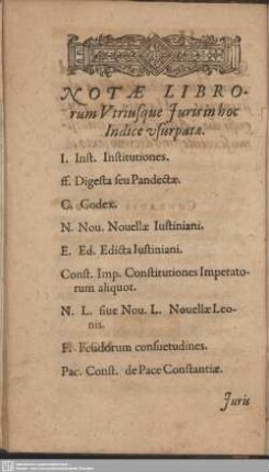 Notae Librorum Utriusque Iuris in hoc Indice usurpatae