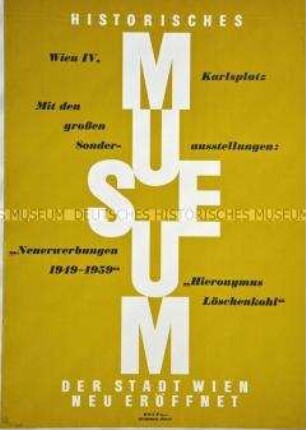 Plakat zu einer Ausstellung im Historischen Museum der Stadt Wien (heute Wien Museum)