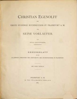 Neujahrsblatt des Vereins für Geschichte und Altertumskunde zu Frankfurt a.M.. 1881