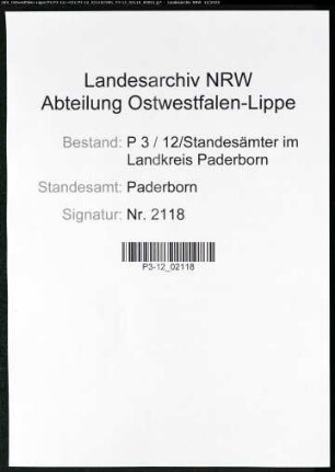 Sterberegister Standesamt Paderborn