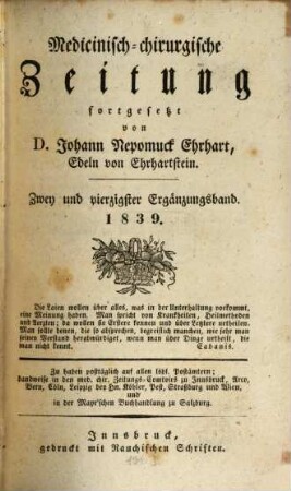 Medicinisch-chirurgische Zeitung. Ergänzungsbände. 42, 42. 1839