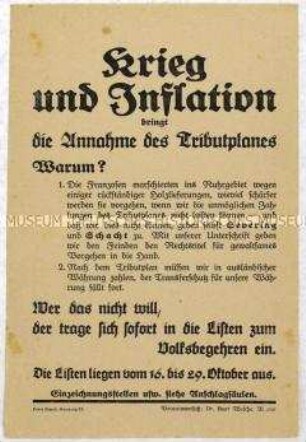 Aufruf zur Teilnahme am Volksbegehren gegen den Young-Plan