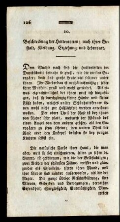 10. Beschreibung der Hottentotten; nach ihrer Gestalt, Kleidung, Erziehung und Lebensart