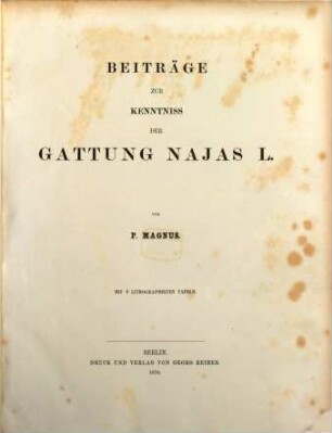 Beiträge zur Kenntniss der Gattung Najas L. : mit 8 lithographirten Tafeln