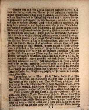 Wienerisches Diarium Num. 1440 : Enthaltend alles dasjenige, was von Tag zu Tag, sowohl in dieser Residenz-Stadt Wien Denkwürdiges, und Neues sich zugetragen ...