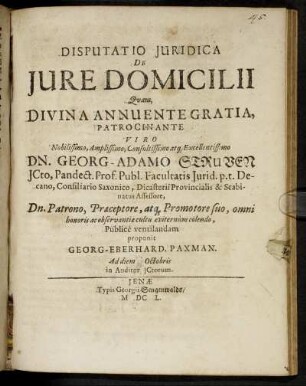 Disputatio Iuridica De Iure Domicilii