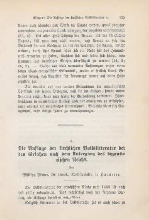 315-343 Die Anfänge der kirchlichen Volksliteratur bei den Griechen nach dem Untergang des byzantinischen Reichs