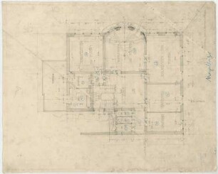 Thiersch, Friedrich von; München; Haus Pechmann - Grundriss 1. OG, Schnitt