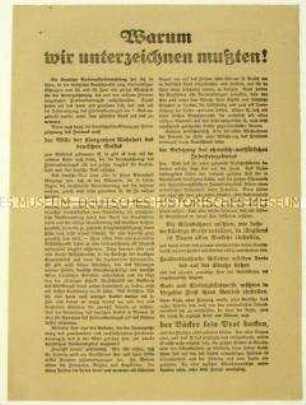 Flugblatt über die Gründe zur Unterzeichnung des Versailler Vertrages