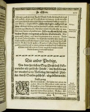 [Die fünffte Predigt.] Von dem herrlichen Sieg Christi deß Herren wider alle geistliche Feinde [...]