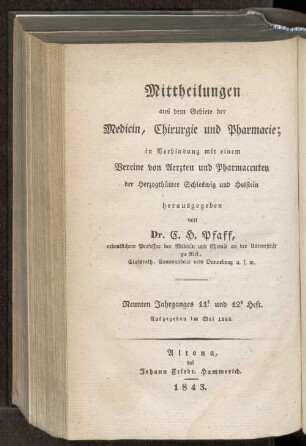 Neunten Jahrganges 11. und 12. Heft. Ausgegeben im Juni 1843.- Siebenten Jahrganges 11. und 12. Heft. Ausgegeben Mai 1843.