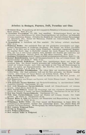 Arbeiten in Steingut, Fayence, Delft, Porzellan und Glas (Nr. 1-108)