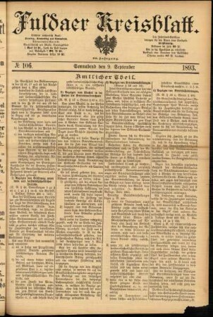 Erste Ausgabe vom Samstag, den 09. September 1893.
