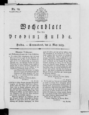 Nr. 18, Ausgabe vom 2. Mai 1829