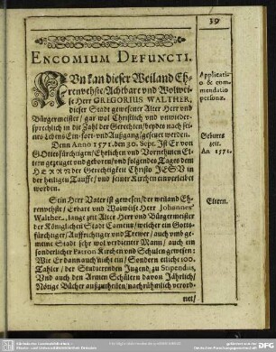 Lebenslauf : Encomium Defuncti