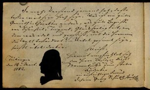 Johann Georg Schulz, Buchh.[ändler] (Silhouette). Tübingen, 14.03.1782.
