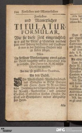 Zierliches und Manierliches Titulatur-Formular