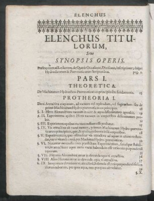 Elenchus Titulorum, Sive Synopsis Operis.