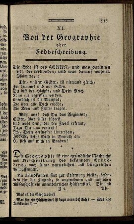 XI. Von der Geographie oder Erdbeschreibung.