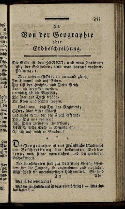 XI. Von der Geographie oder Erdbeschreibung.