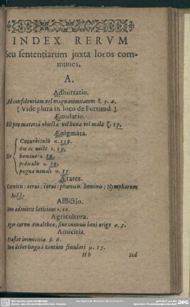 Index Rerum Seu sententiarum iuxta locos communes
