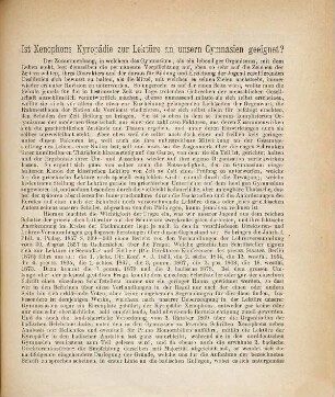 Ist Xenophons Kyropädie zur Lektüre an unsern Gymnasien geeignet?