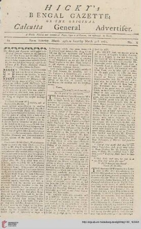 10: Hicky's Bengal gazette, or The original Calcutta general advertiser