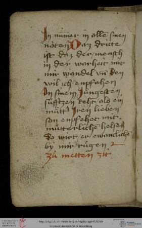 [Tagzeitengebete:] ‘Fünfzehn Gebete zum Leiden Christi’ (Fragment)