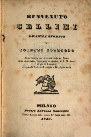Benvenuto Cellini : Dramma storico