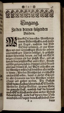 Eingang. Zu den dreyen folgenden Büchern.